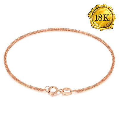 JLUXS 18 CM 7 INCHES DIAMOND-CUT SQUARE 18K SOLID GOLD WHEAT CHAIN BRACELET