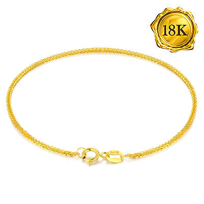 JLUXS 18 CM 7 INCHES DIAMOND-CUT SQUARE 18K SOLID GOLD WHEAT CHAIN BRACELET