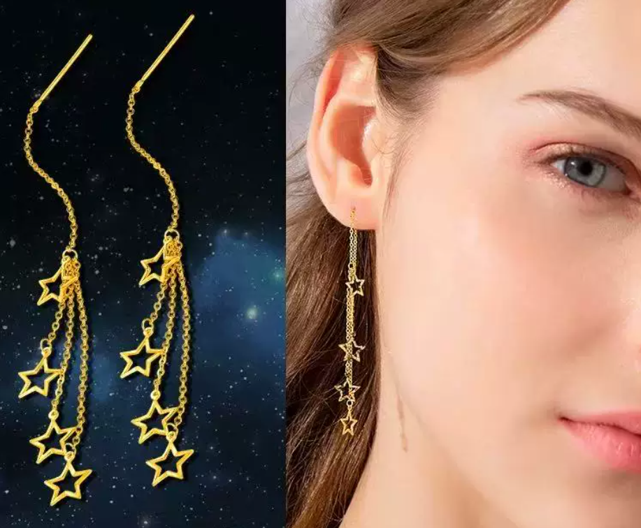 JLUXS 18KT SOLID GOLD STAR DANGLE EARRINGS