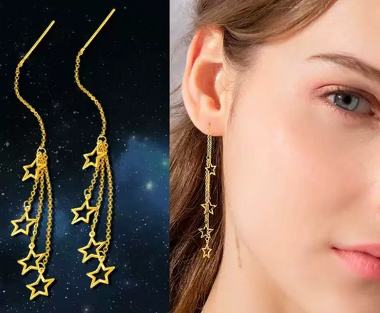 JLUXS 18KT SOLID GOLD STAR DANGLE EARRINGS