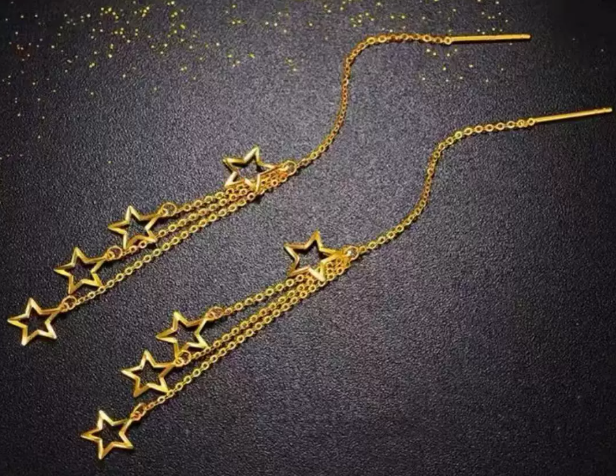 JLUXS 18KT SOLID GOLD STAR DANGLE EARRINGS