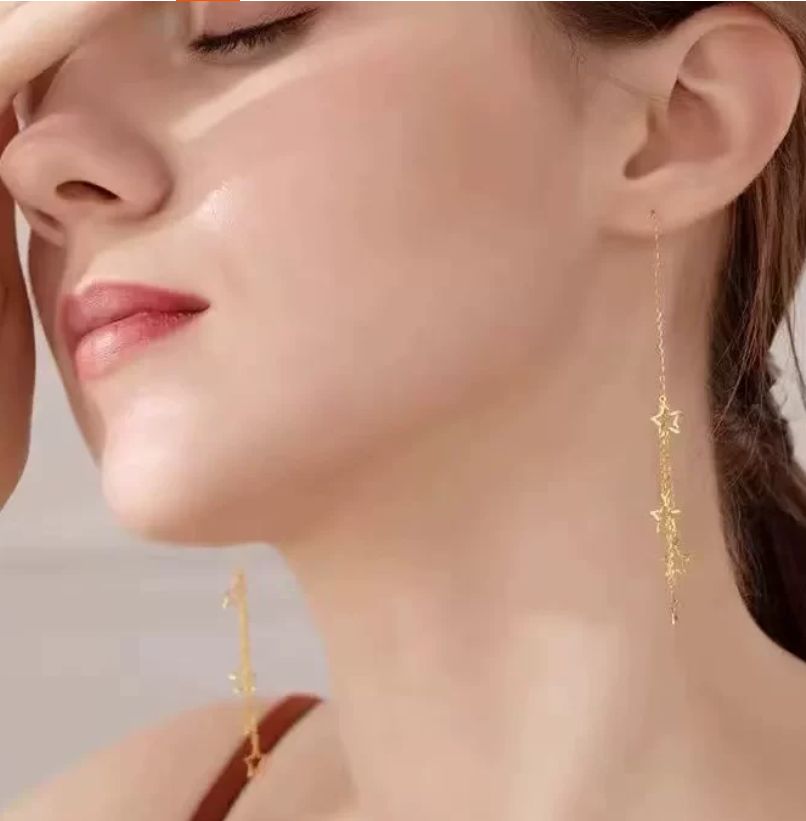 JLUXS 18KT SOLID GOLD STAR DANGLE EARRINGS