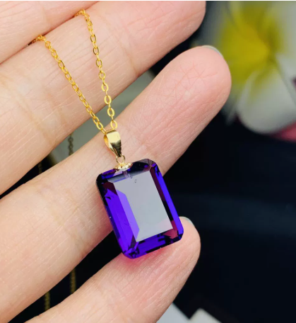 JLUXS 12X16MM AMETHYST 18KT SOLID YELLOW GOLD PENDANT