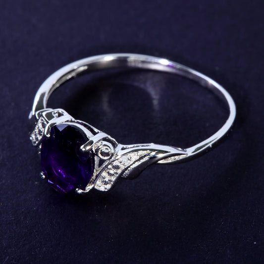 JLUXS Ladies White Gold Rhodium Over Sterling Silver Diamond & 1.50 Cts Amethyst Ring