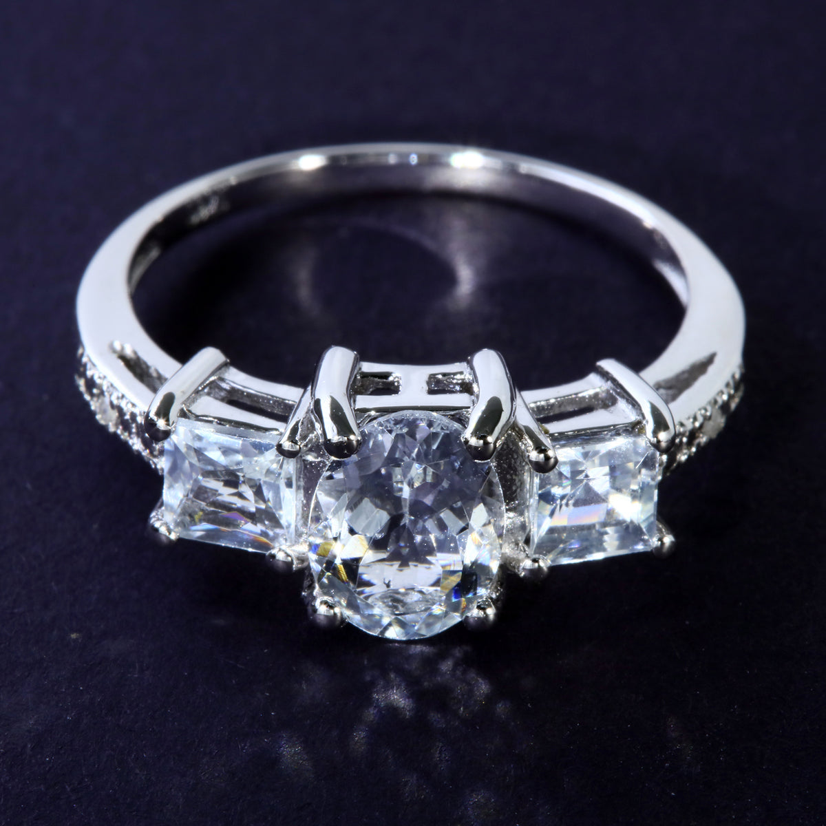 JLUXS Ladies White Gold Rhodium Over Sterling Silver Genuine Diamond & 1.60 Cts Aquamarine Ring